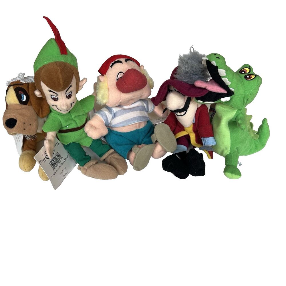 Disney Store Peter Pan Lot Of 5 Beanbag Plush Toys Captain Hook Nana VTG 90s